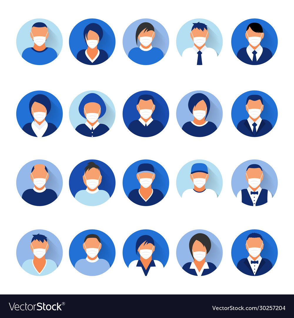 Flat modern minimal avatar icons with medical mask