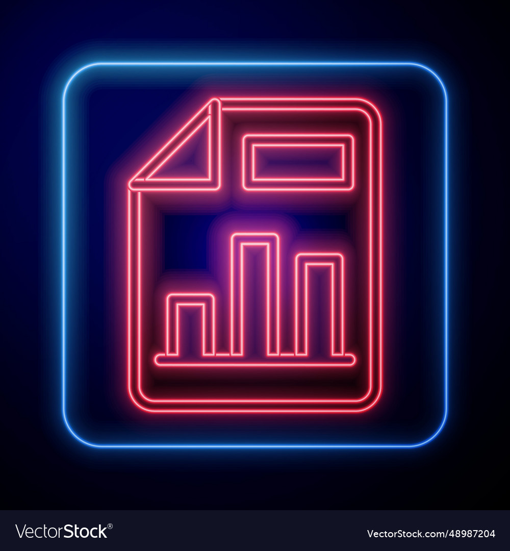 Glowing neon document with graph chart icon Vector Image Glowing neon document with graph chart icon