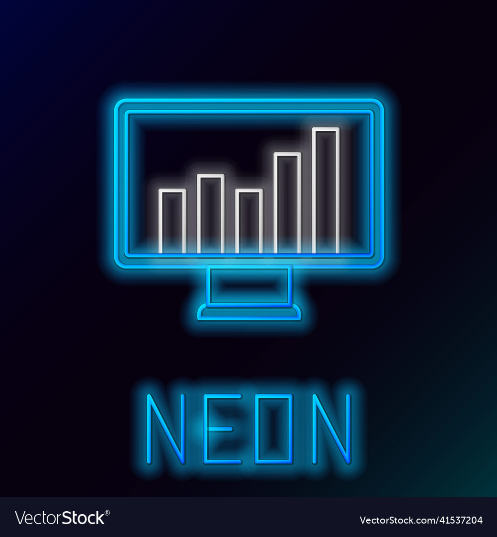 Glowing neon line computer monitor with graph Vector Image Glowing neon line computer monitor with graph