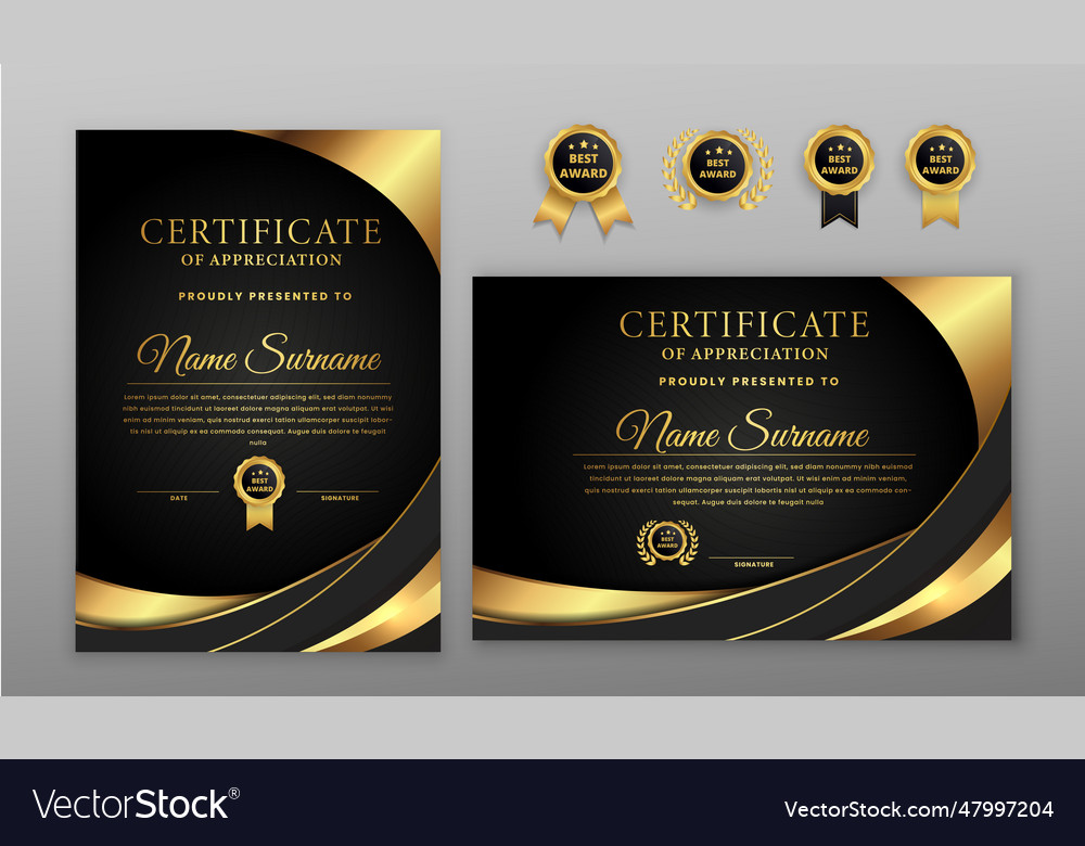 Luxury gold and black halftone certificate Vector Image