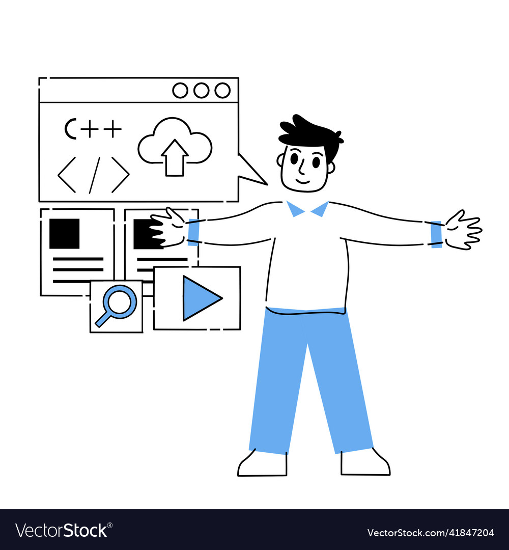 Programmer works with code and interface vector image Programmer works with code and interface