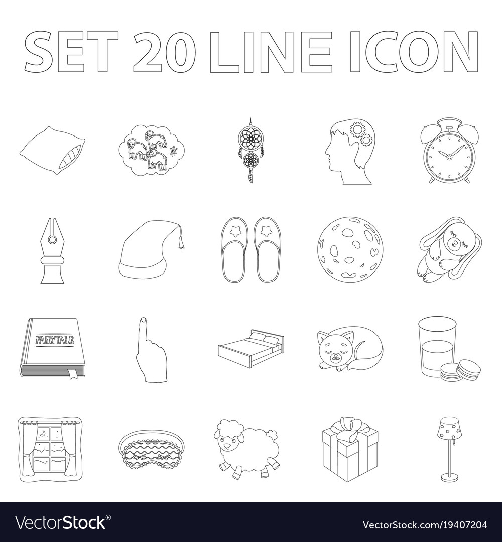 Rest and sleep outline icons in set collection