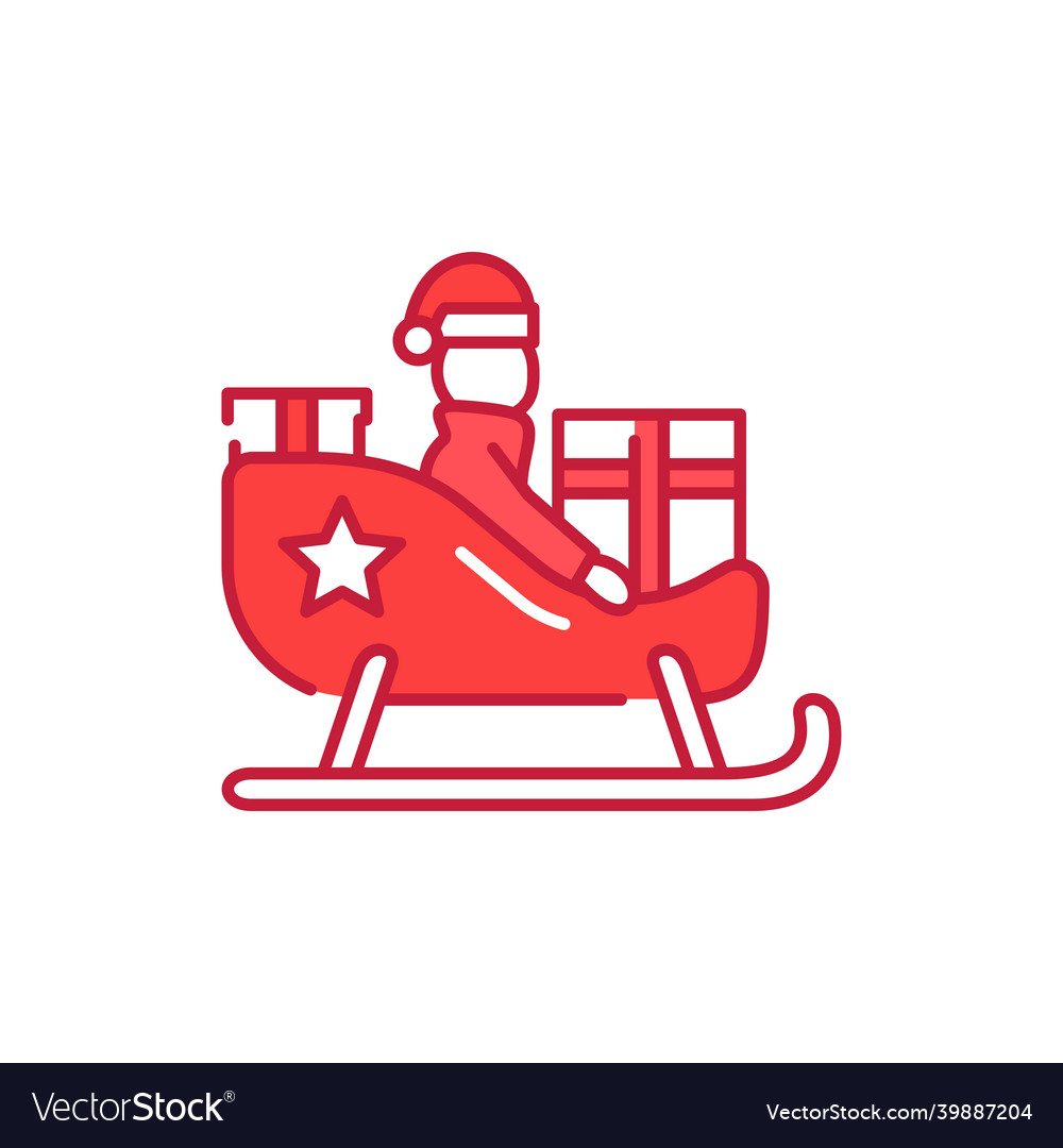 Santa Claus On Christmas Sleigh Color Line Icon Vector Image