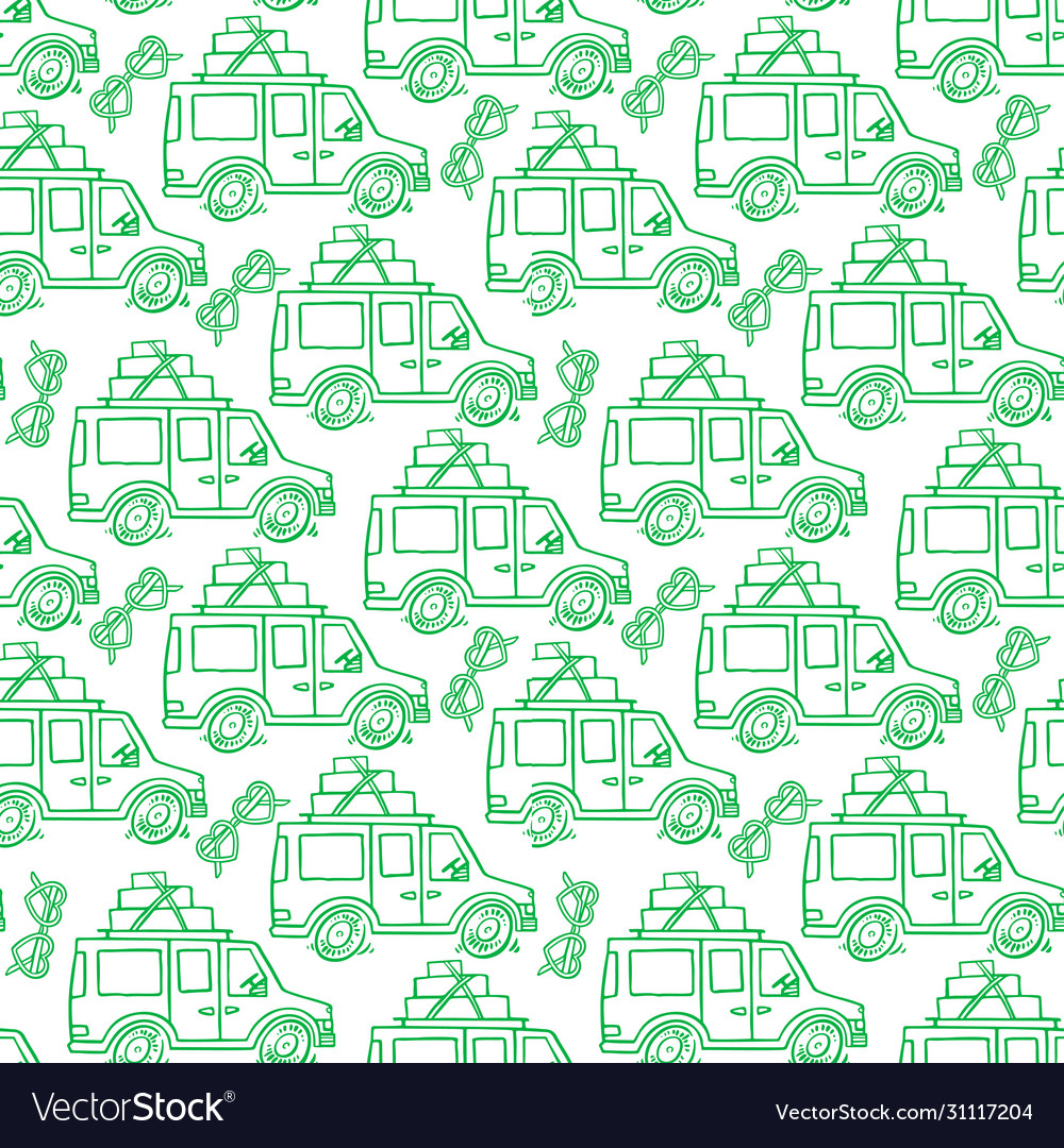 Seamless green cars and sunglasses vector image Seamless green cars and sunglasses