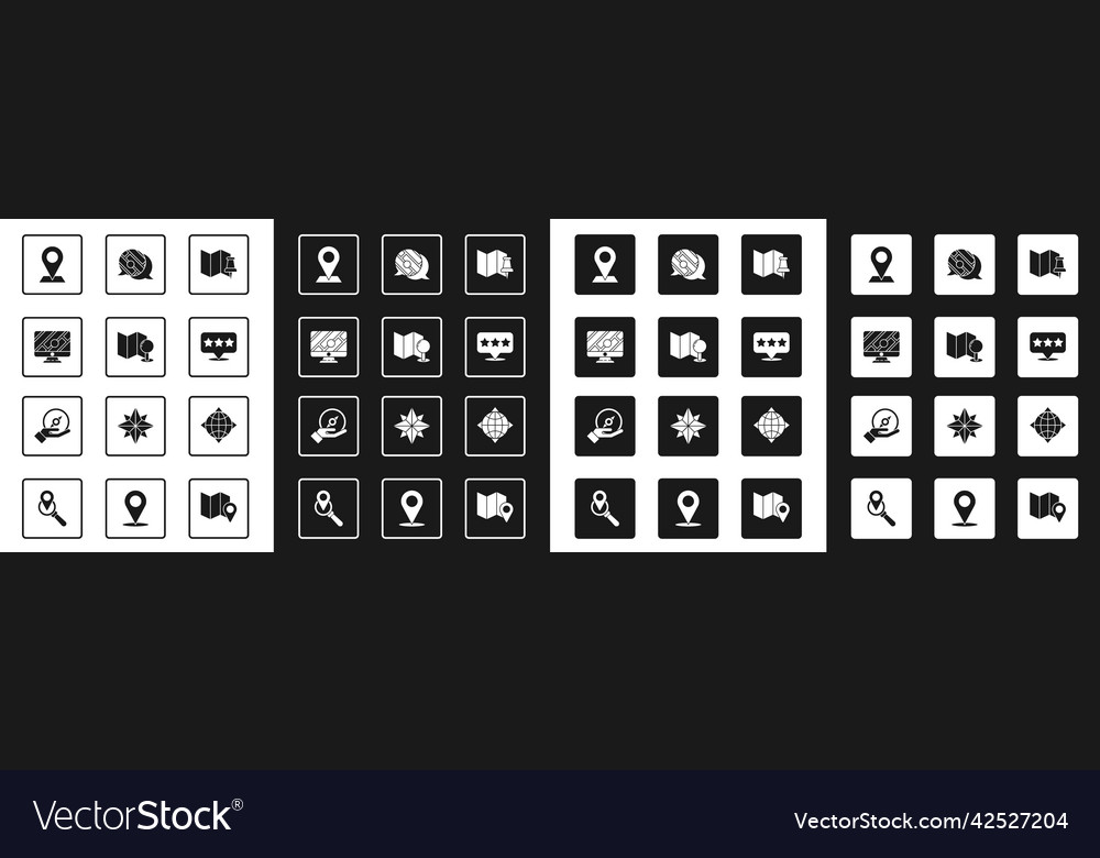 Set folded map with push pin monitor location vector image Set folded map with push pin monitor location