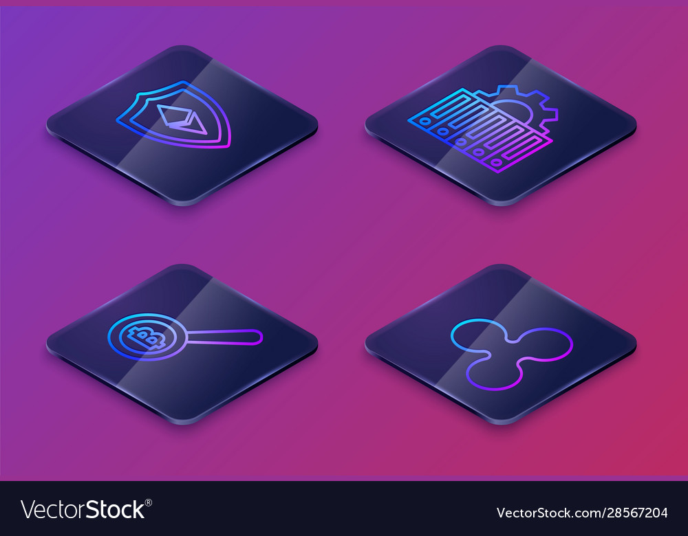 Set isometric line shield ethereum eth magnifying Vector Image Set isometric line shield ethereum eth magnifying
