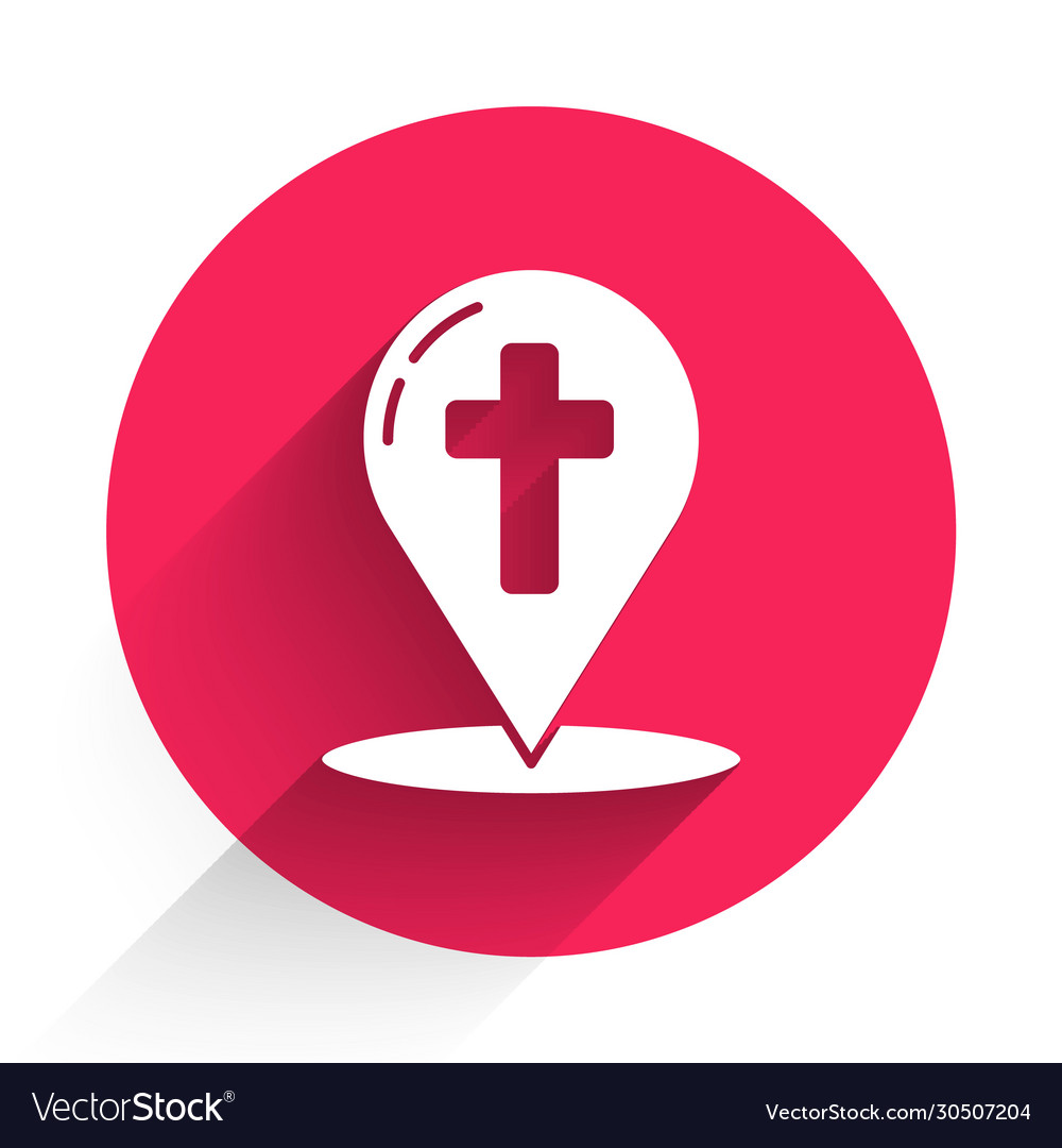 White map pointer with christian cross icon vector image White map pointer with christian cross icon