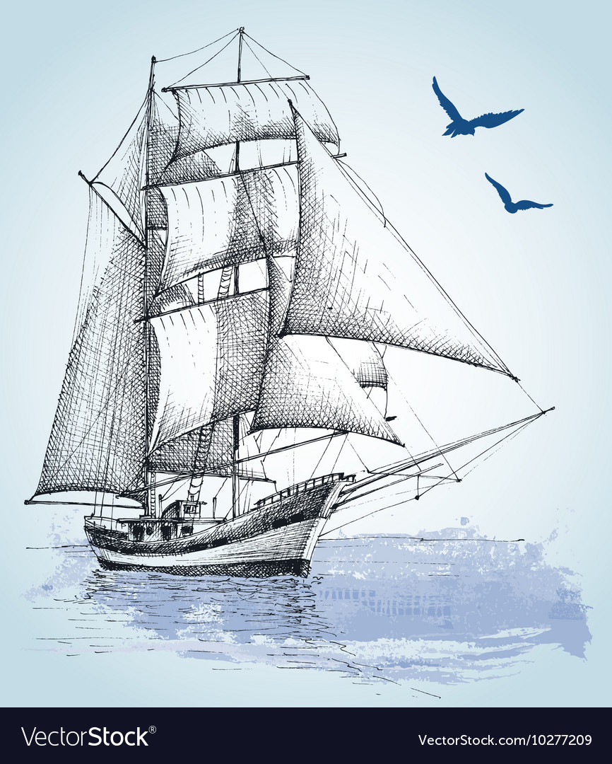 Boat drawing sailboat sketch Royalty Free Vector Image