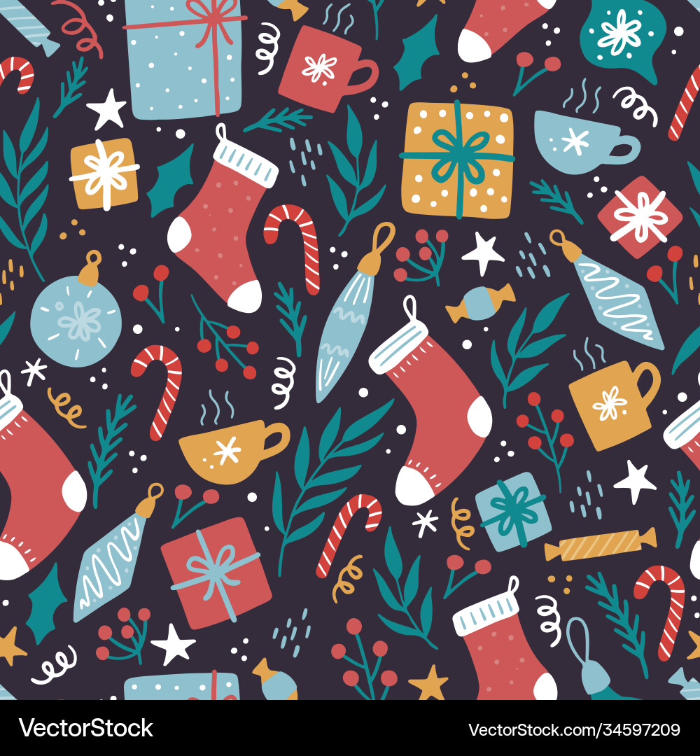 Christmas funny seamless pattern with elements Vector Image