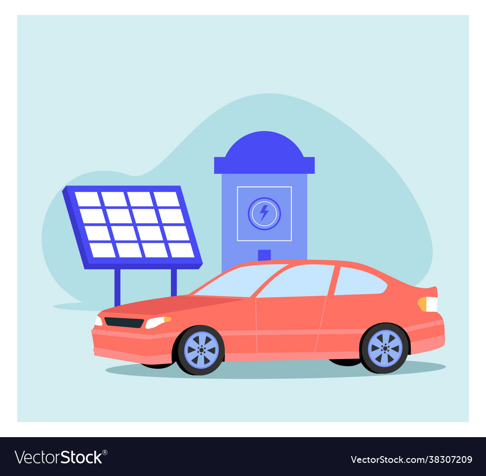 Electric car charging background in flat concept Vector Image