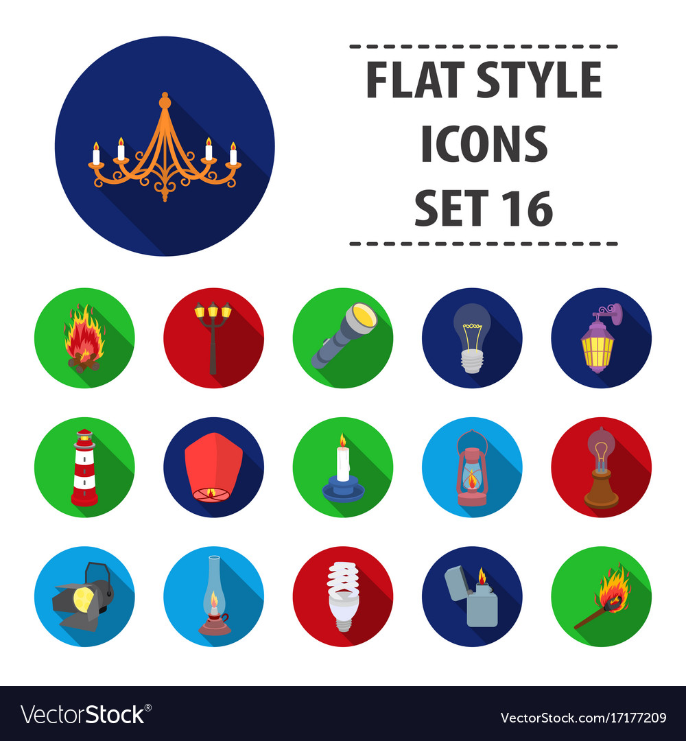 Light source set icons in flat style big