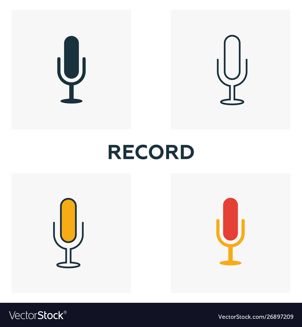 Record icon set four elements in different styles