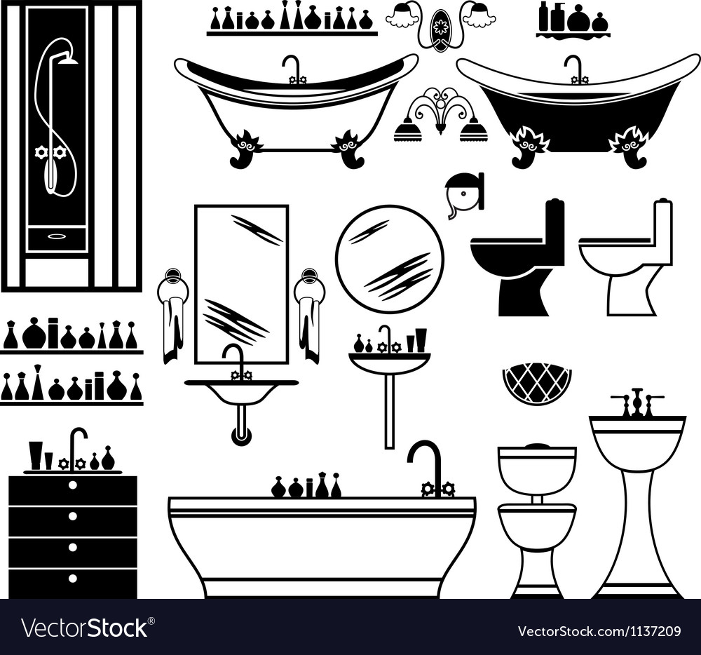 Set of black icons of bathroom Royalty Free Vector Image