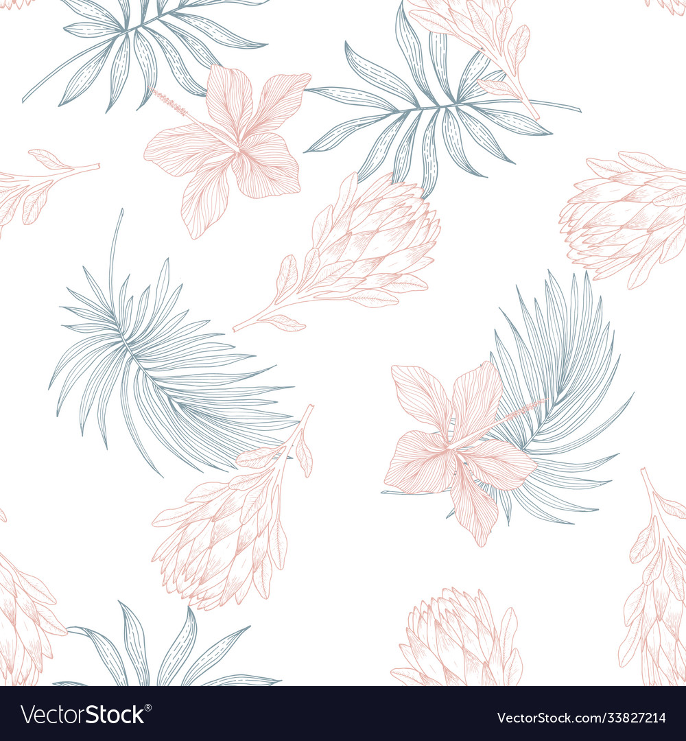 Abstract seamless pattern with tropical leaves Vector Image Abstract seamless pattern with tropical leaves