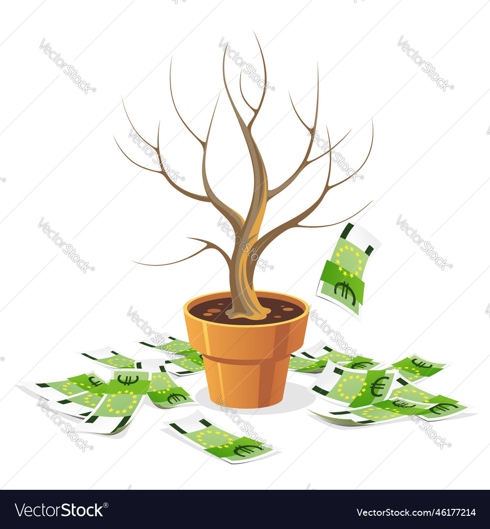 Dying money tree fallen green cash banknotes Vector Image