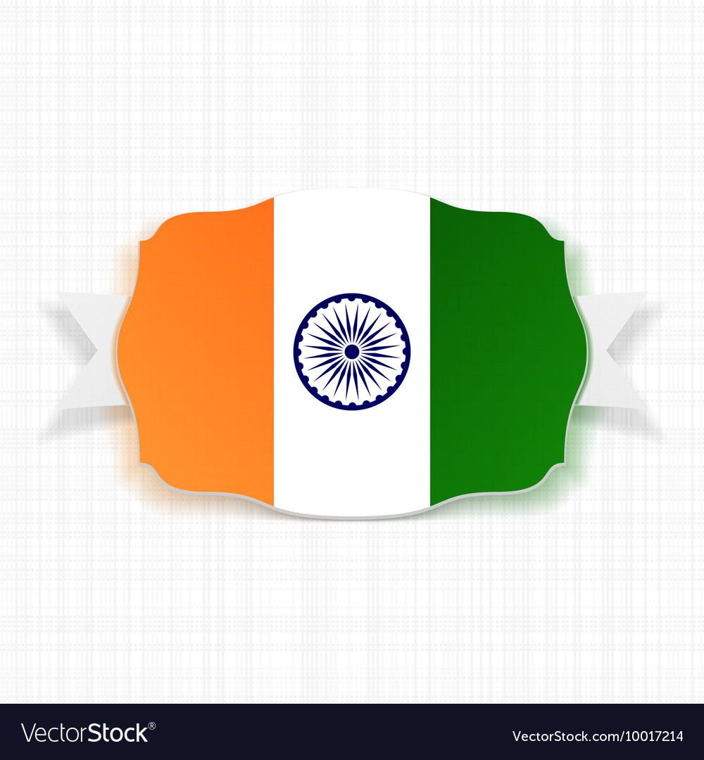 India flag label with ribbon