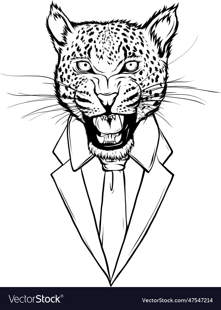 Leopard head in black and white outline Royalty Free Vector