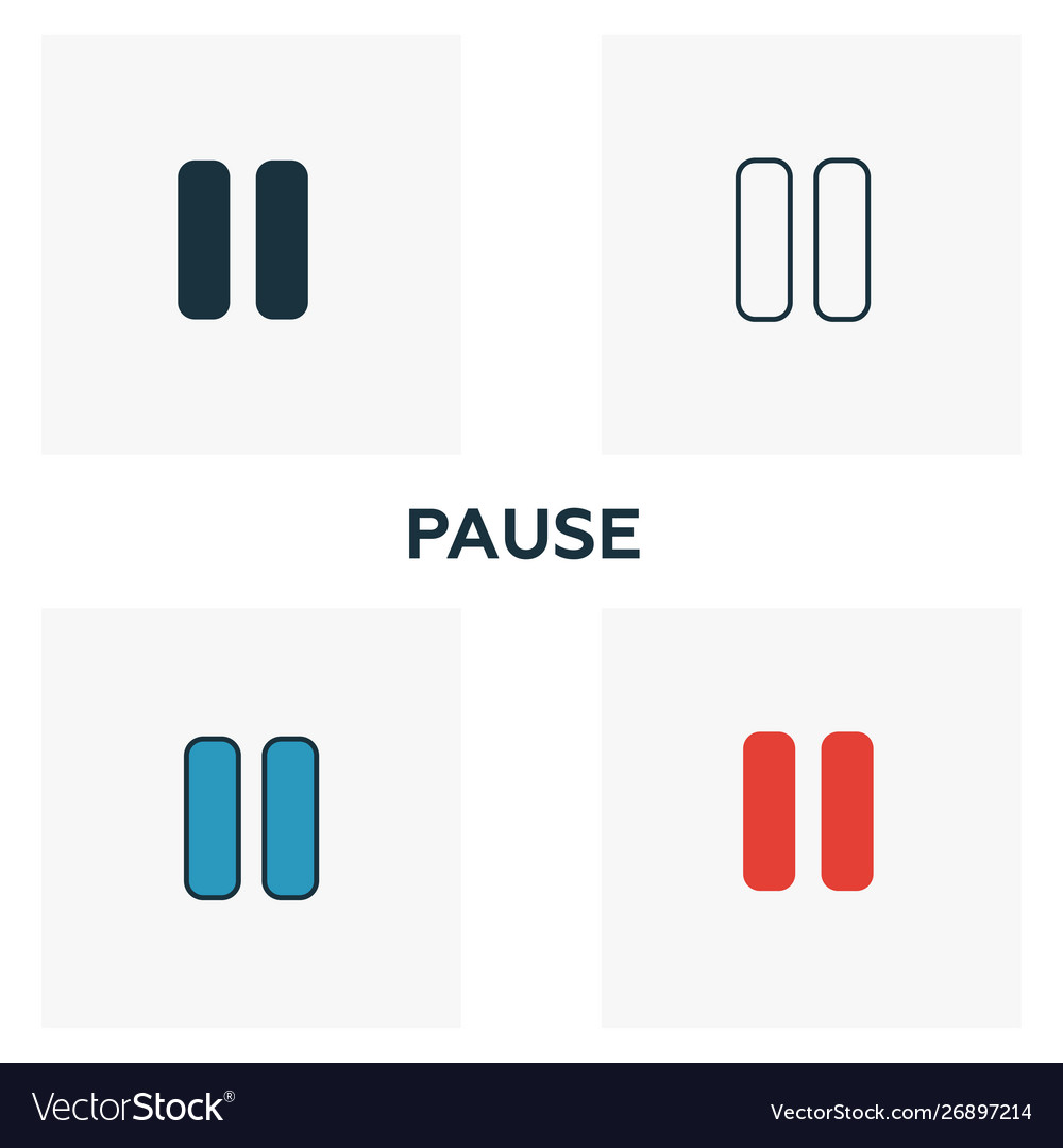 Pause icon set four elements in different styles