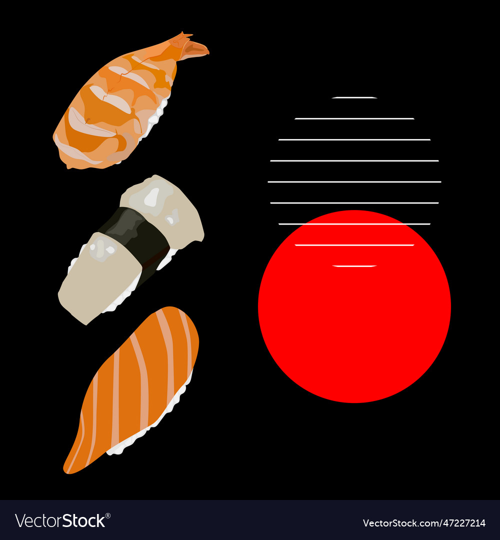 Realistic fresh sushi design concept black