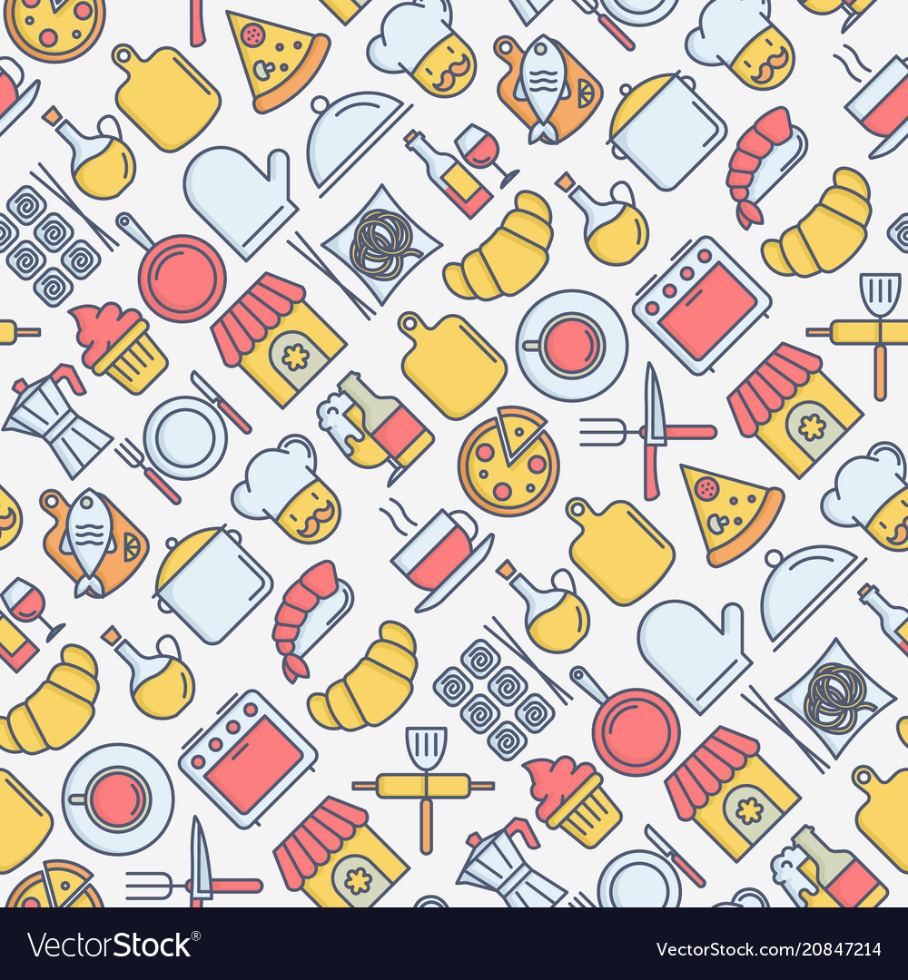 Restaurant seamless pattern with thin line icons