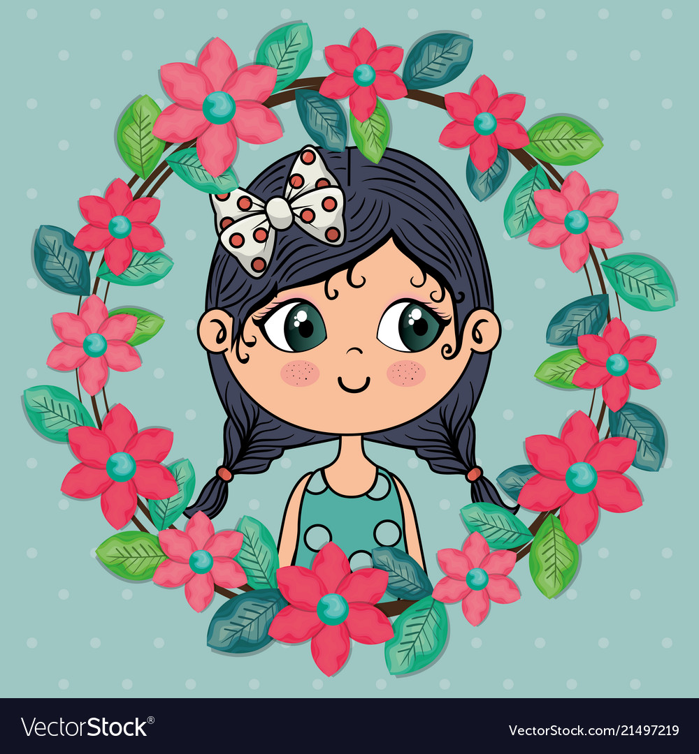 Schönes Mädchen mit Blumenrahmen kawaii Charakter vector image Schönes Mädchen mit Blumenrahmen kawaii Charakter