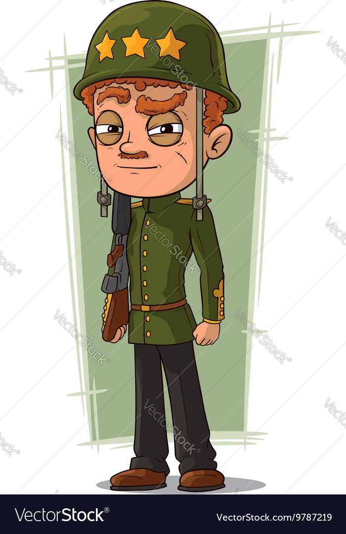 Cartoon brave soldier in green helmet Royalty Free Vector