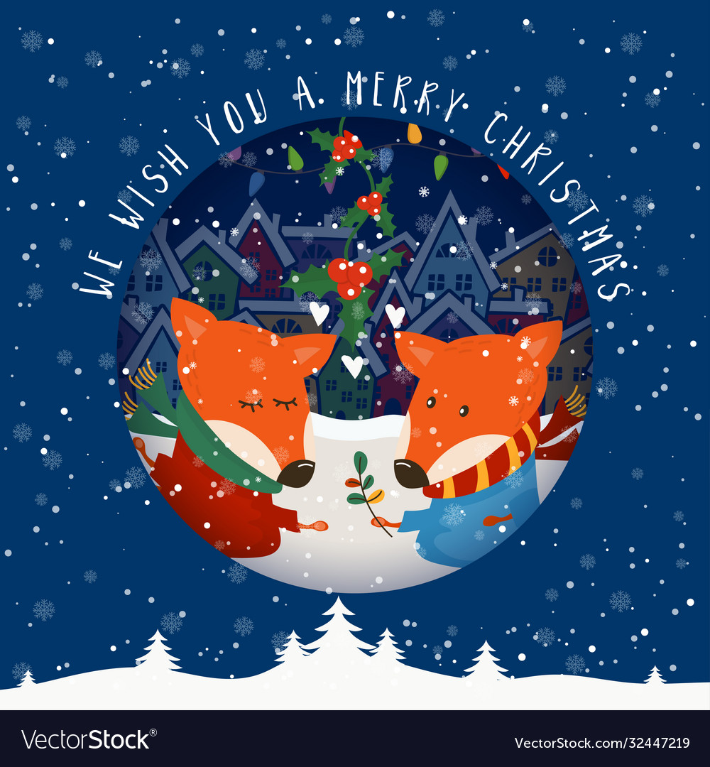 Cartoon for holiday theme with two foxes