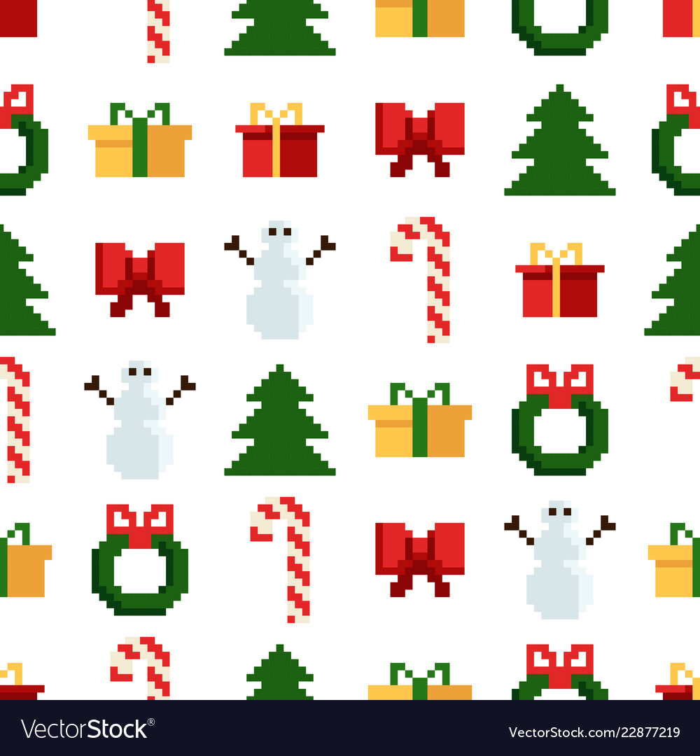 Colorful pixel pattern with christmas elements
