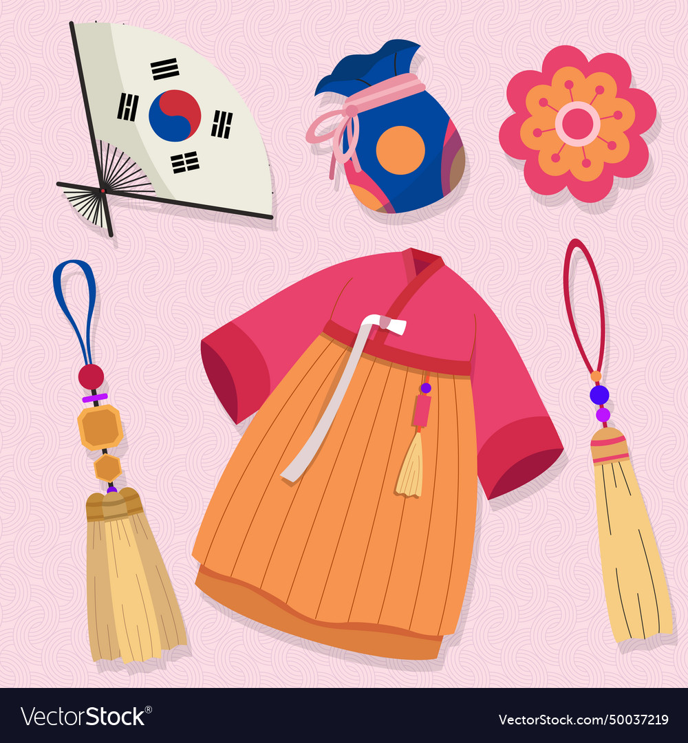 Elements set korean seollal holiday isolated Vector Image