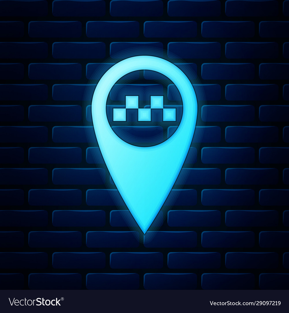 Glowing neon map pointer with taxi icon isolated vector image Glowing neon map pointer with taxi icon isolated