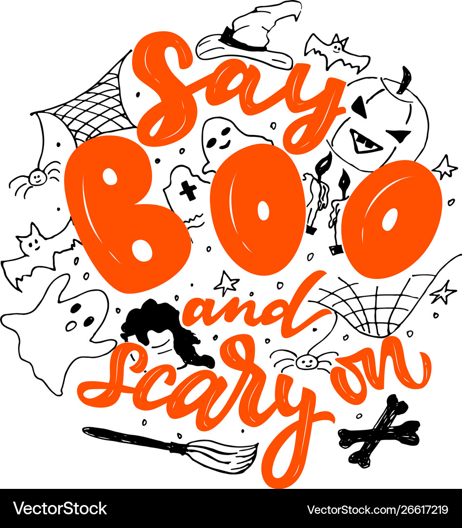 Halloween phrase say boo and scary Royalty Free Vector Image
