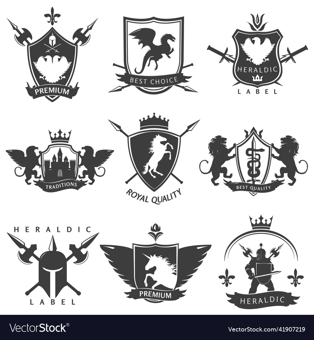 Heraldic black white labels Royalty Free Vector Image