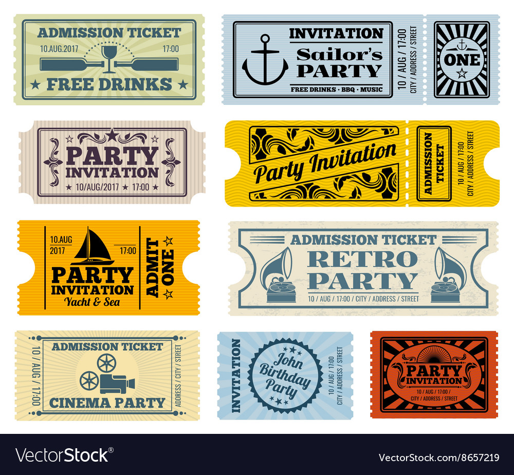 retro party cinema invitation tickets set vector image
