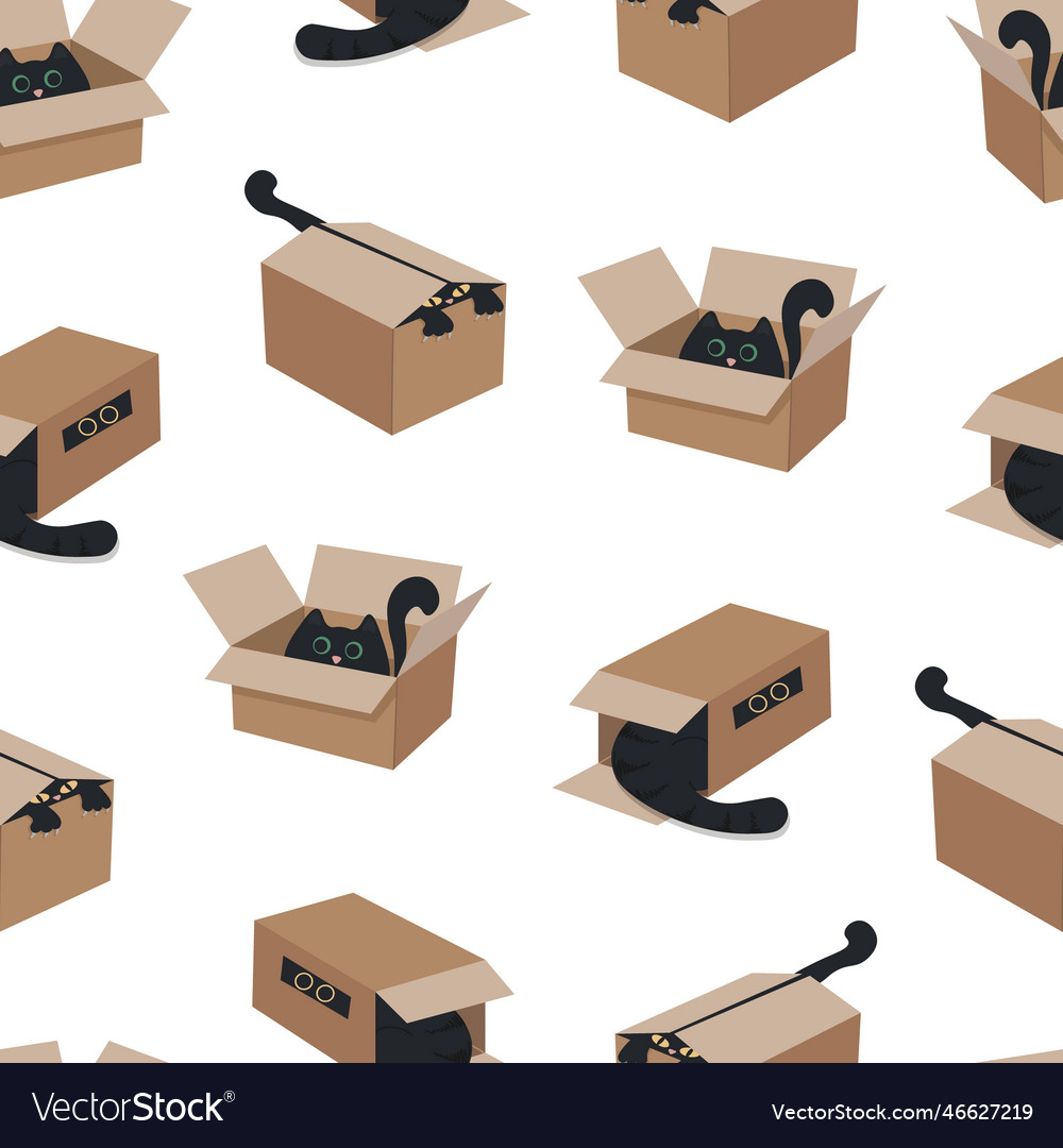 Seamless pattern with a black cat in box Vector Image Seamless pattern with a black cat in box