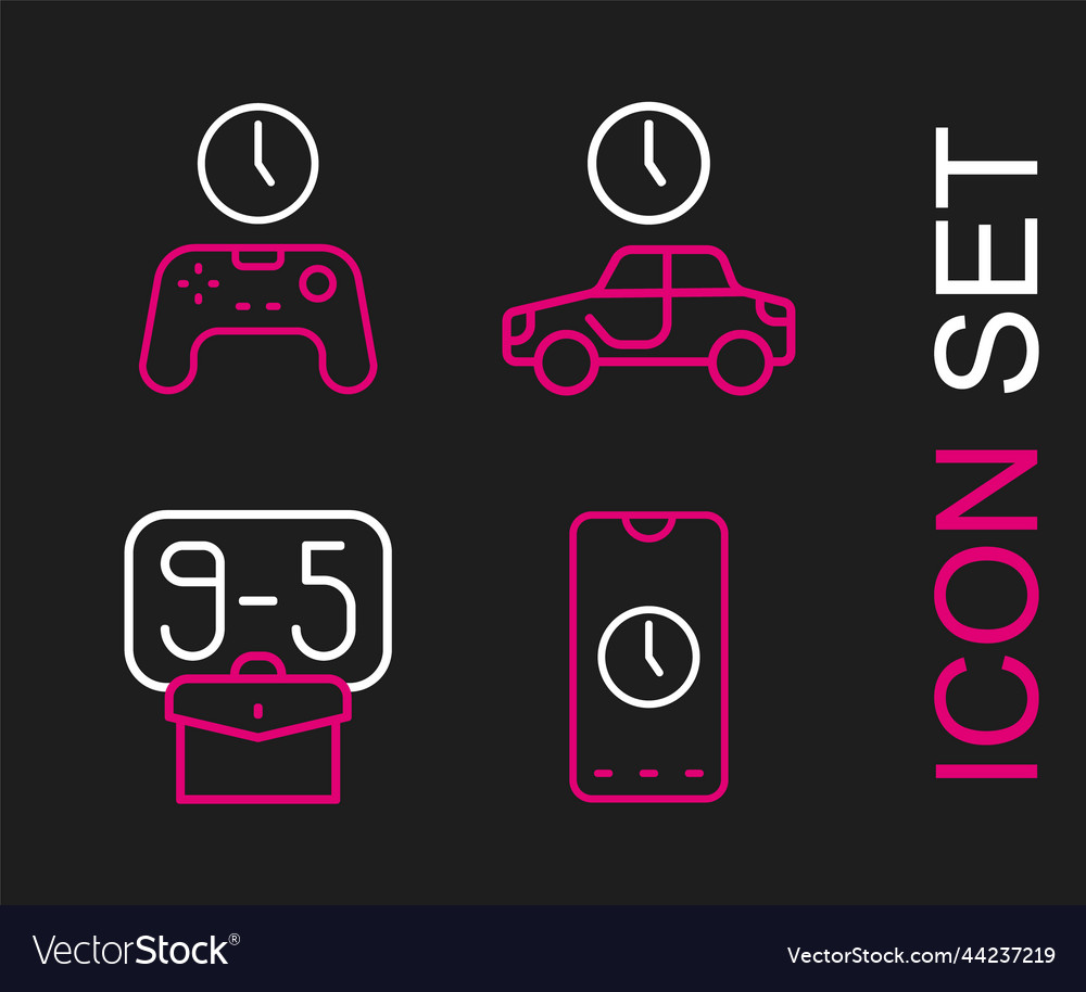 Set line alarm clock app mobile from 9 time Vector Image Set line alarm clock app mobile from 9 time