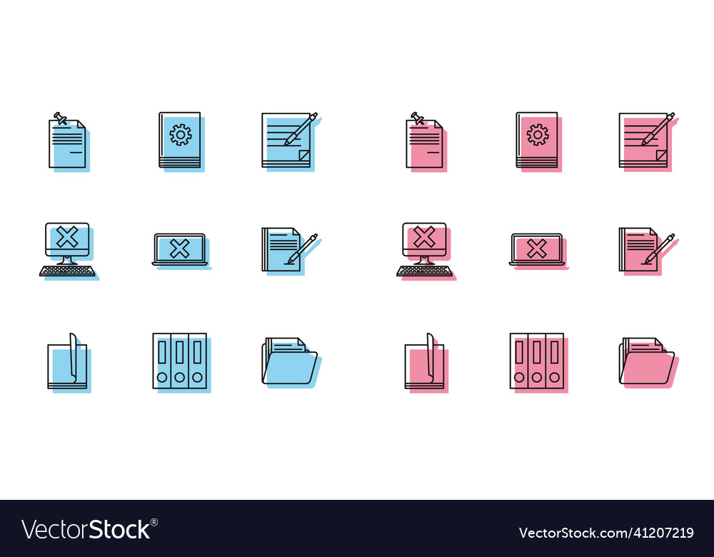 Set line file document office folders with papers vector image Set line file document office folders with papers