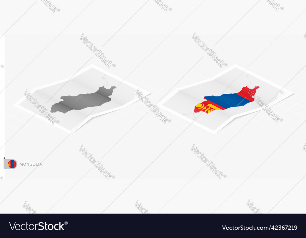 Set of two realistic map mongolia with shadow