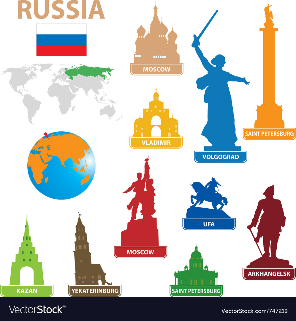 Symbols city to russia Royalty Free Vector Image