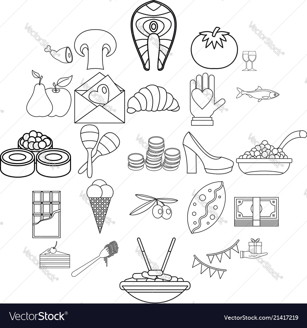 Wedding Reception Icons Set Outline Style Vector Image