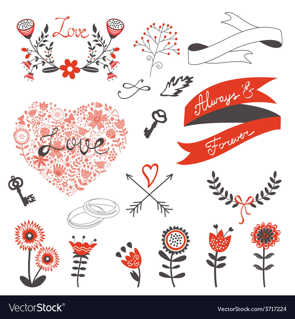 Beautiful love set Royalty Free Vector Image - VectorStock