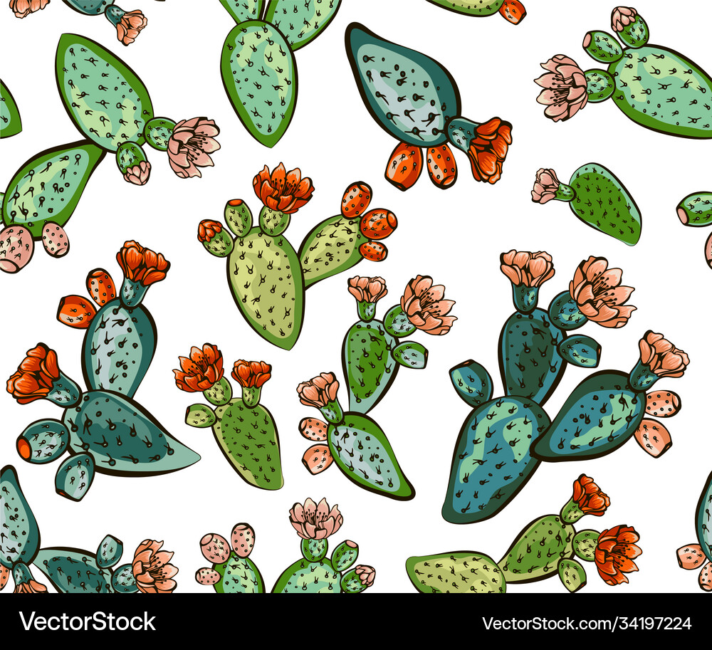 Cactus hand drawn seamless pattern creative Vector Image