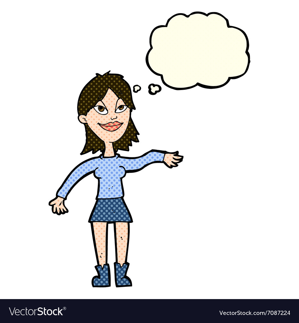 Cartoon woman making hand gesture with thought Vector Image