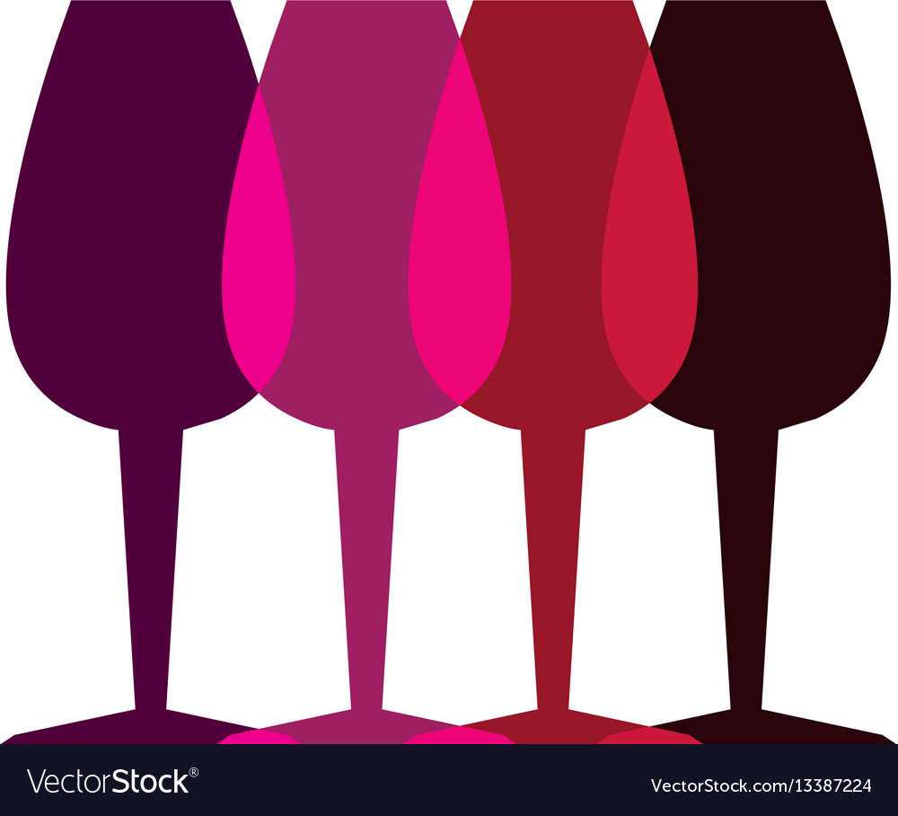 Color silhouette with set of glass cups