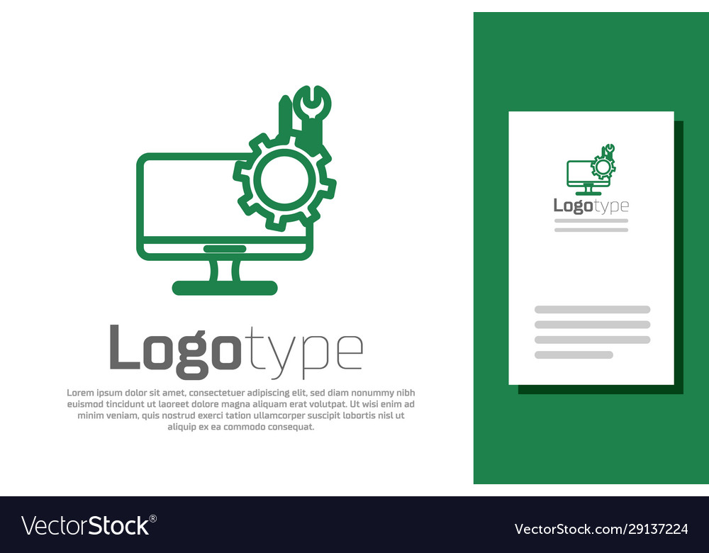 Green line computer monitor with screwdriver vector image Green line computer monitor with screwdriver