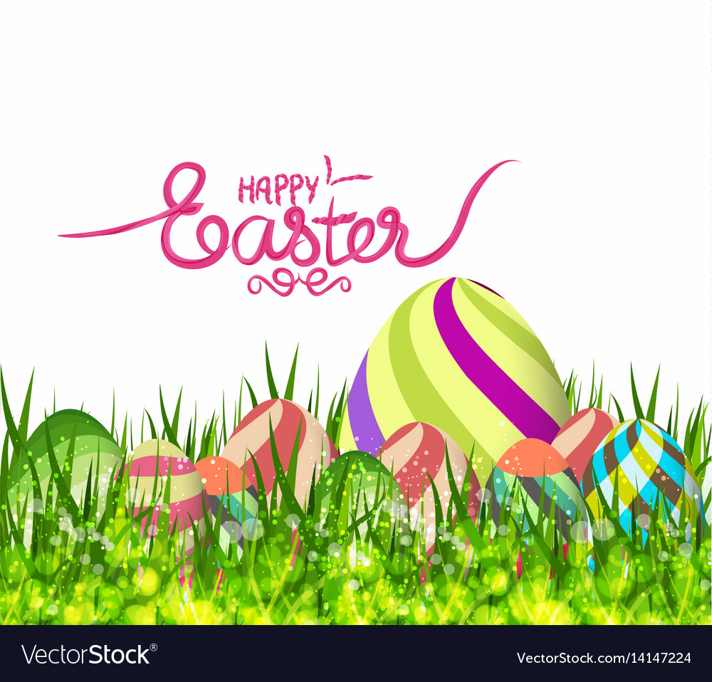 Happy easter eggs spring background with grass Vector Image