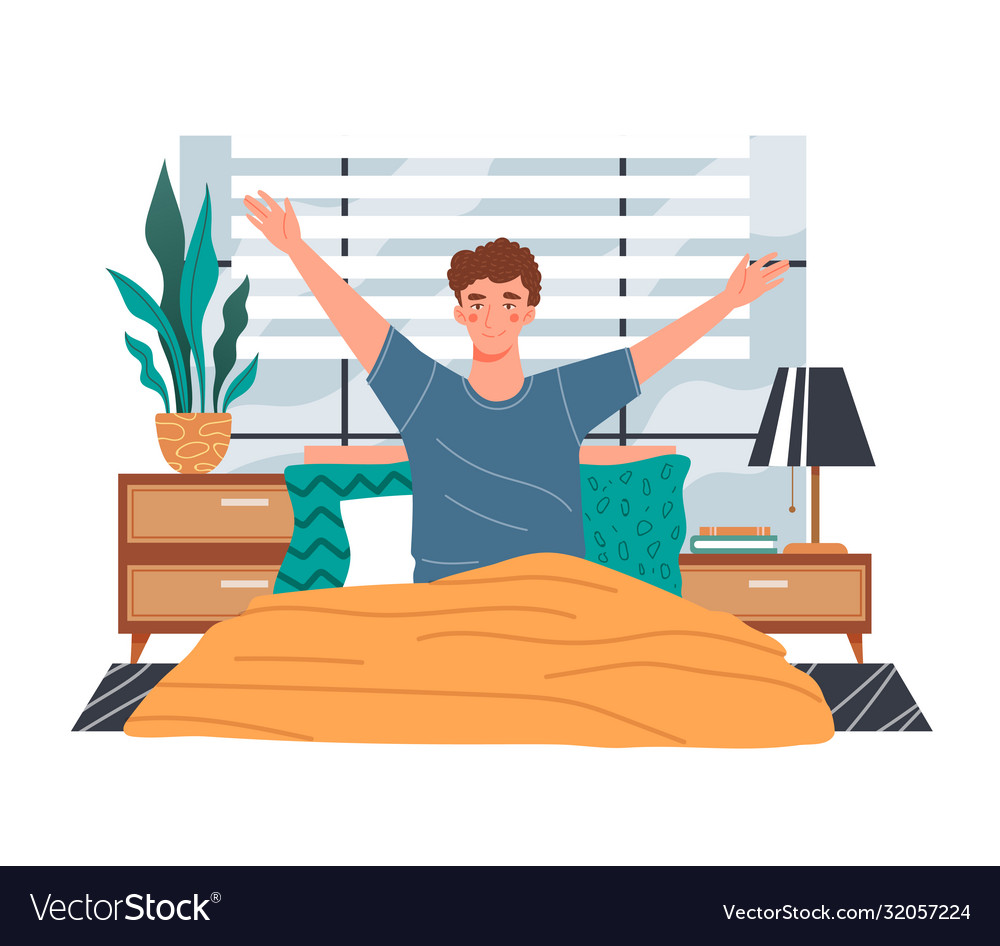 healthy-young-man-waking-up-in-morning-royalty-free-vector