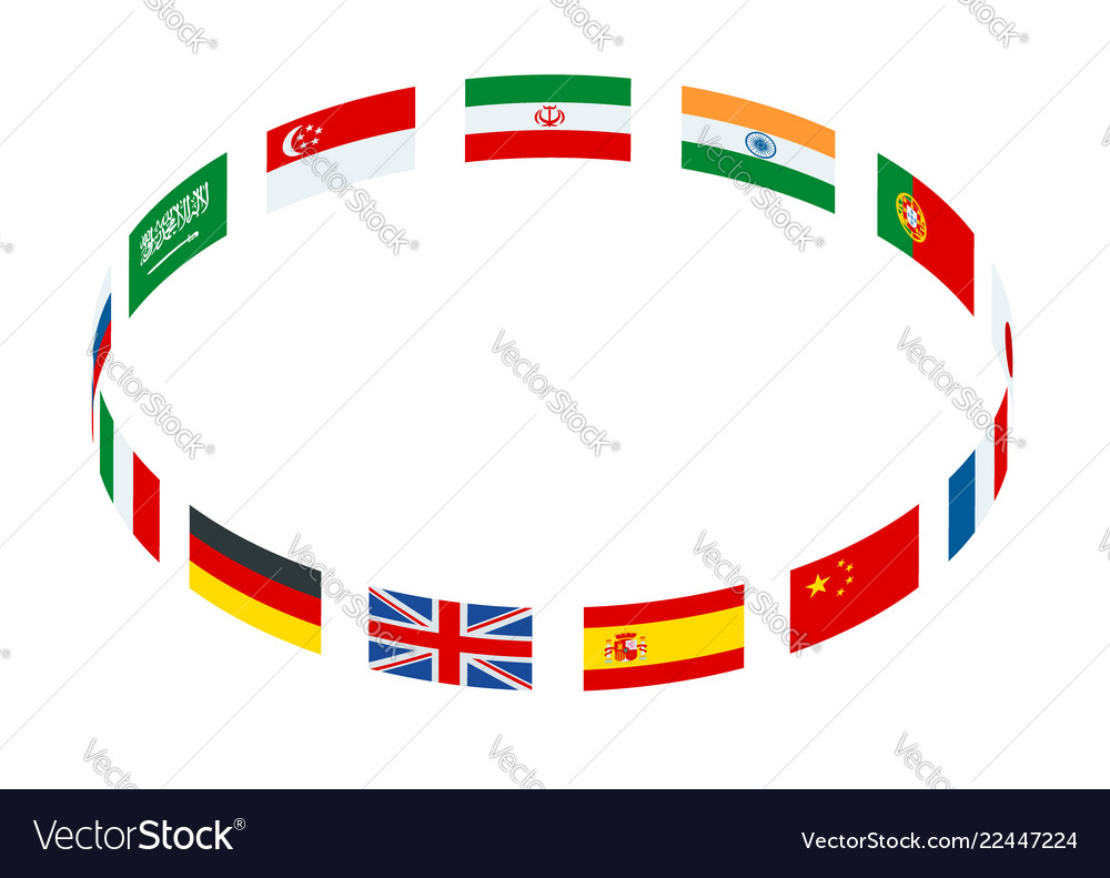 Isometric round frame made of world flags isolated vector image Isometric round frame made of world flags isolated