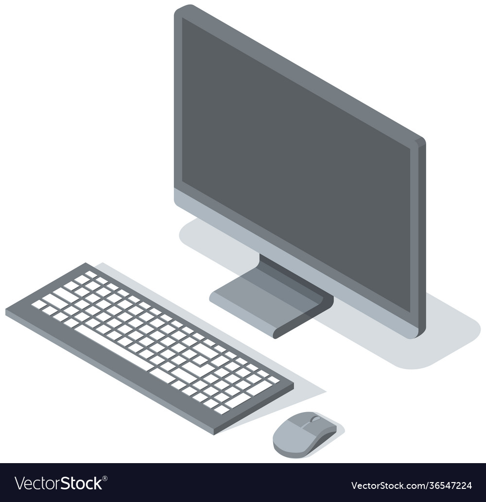 Modern desktop computer with blank gray vector image Modern desktop computer with blank gray