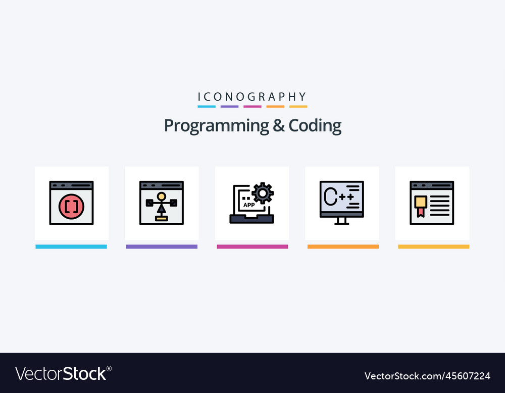 Programmierung und Kodierung Linie gefüllt 5 Icon-Pack