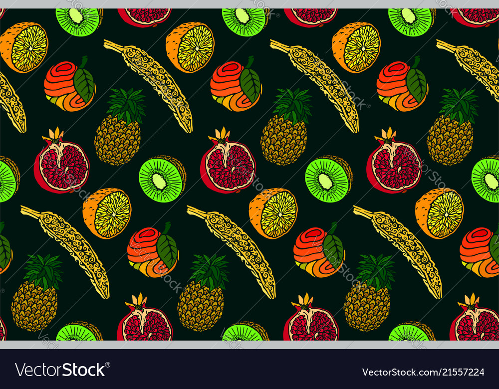 Seamless pattern with fruits on green background Vector Image